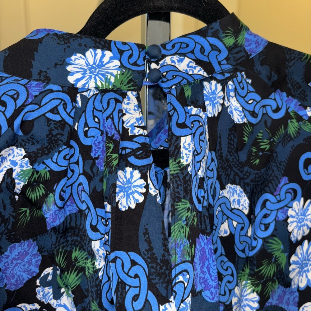 Diane Von Furstenberg Blue and Black Silk Floral Dress
